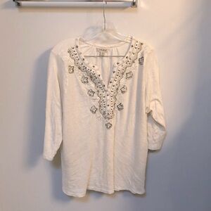 Lucky Brand beaded top cream 1x